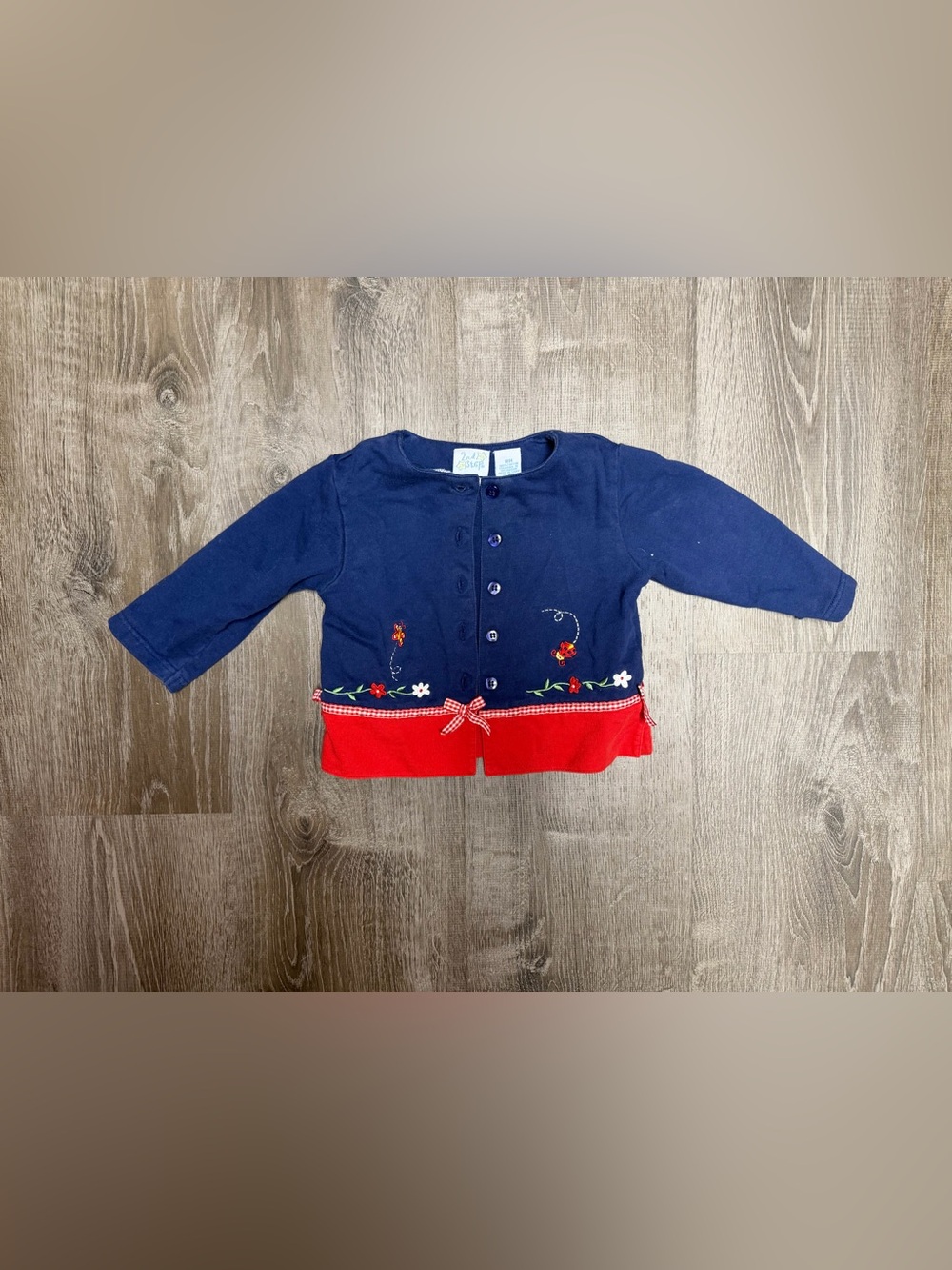 Toddler Navy and Red Embroidered Button Cardigan